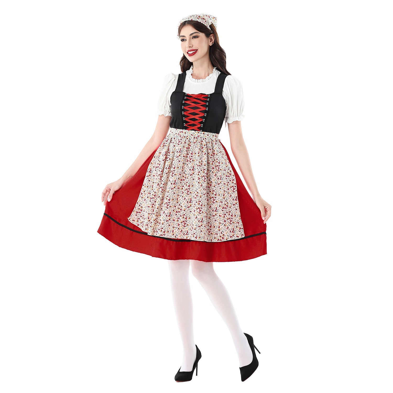 Damen Dirndlkleid mit floralem Muster und Schnürmieder