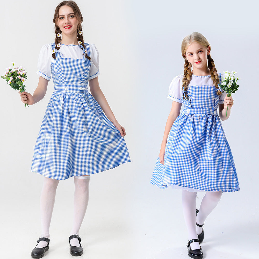 Damen Trachtenkleid mit Karomuster und Knöpfen