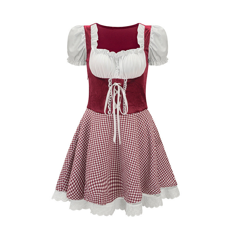Damen Mini-Dirndl mit Puffärmeln und Schnürung