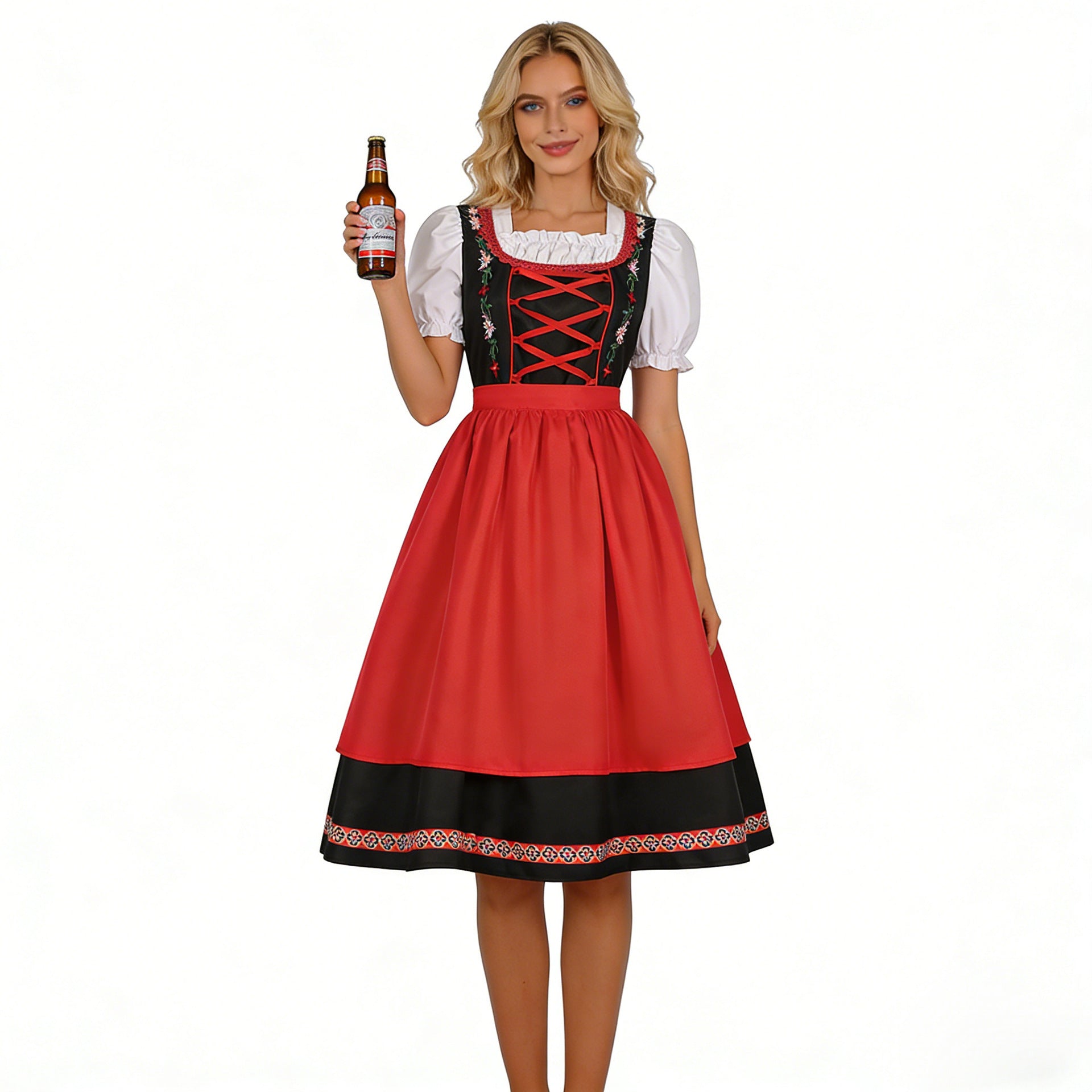 Damen Dirndlkleid mit besticktem Mieder und Puffärmeln