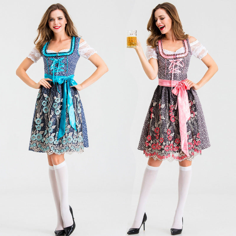 Damen Dirndl mit Spitzenärmeln und floraler Schürze