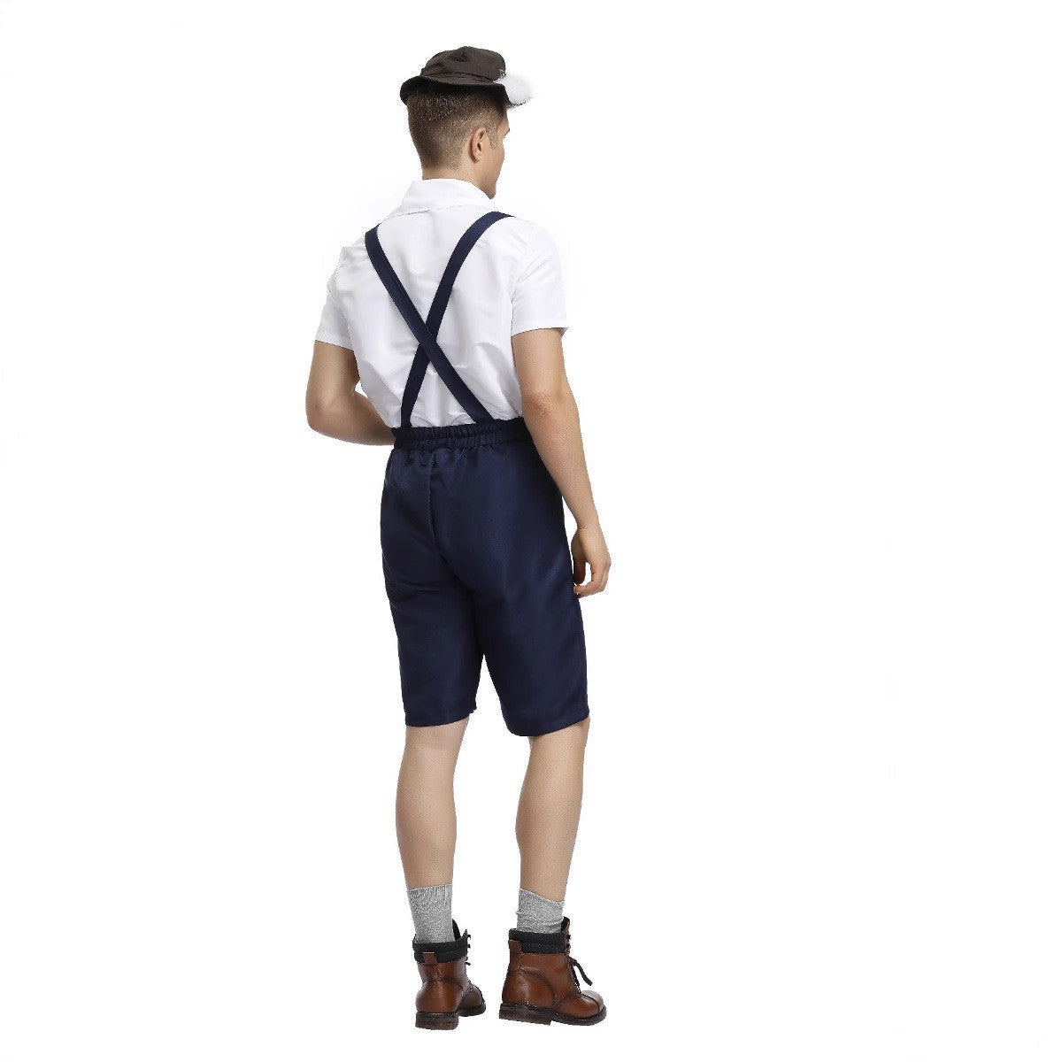 Herren kurze Lederhose mit Trägern und Stickerei