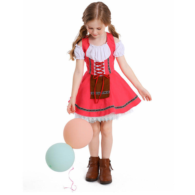 Mädchen Trachtenkleid mit Schnürmieder und Spitzenunterrock