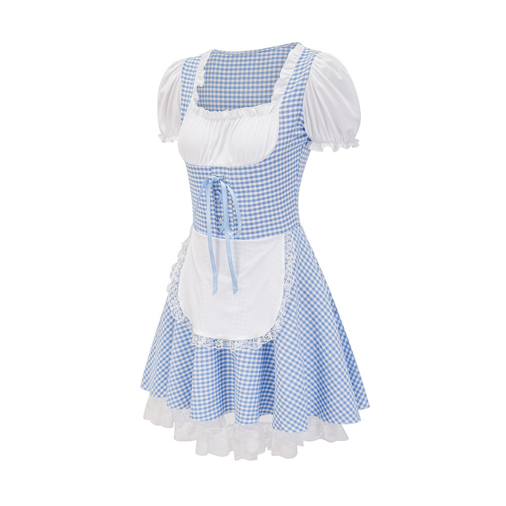 Damen Dirndl mit Karomuster und Rüschendetails