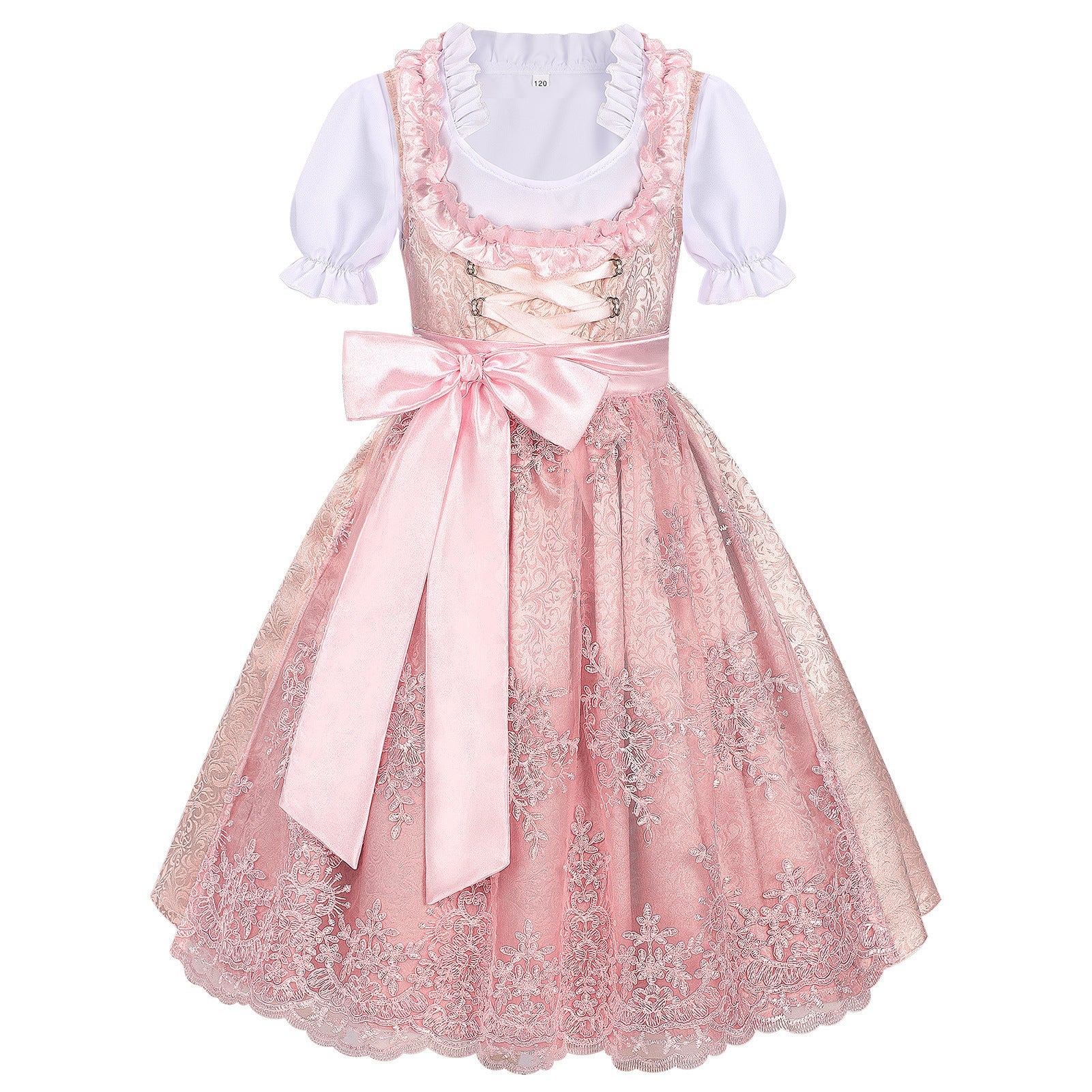 Mädchen Dirndl mit bestickter Schürze und Rüschenbluse