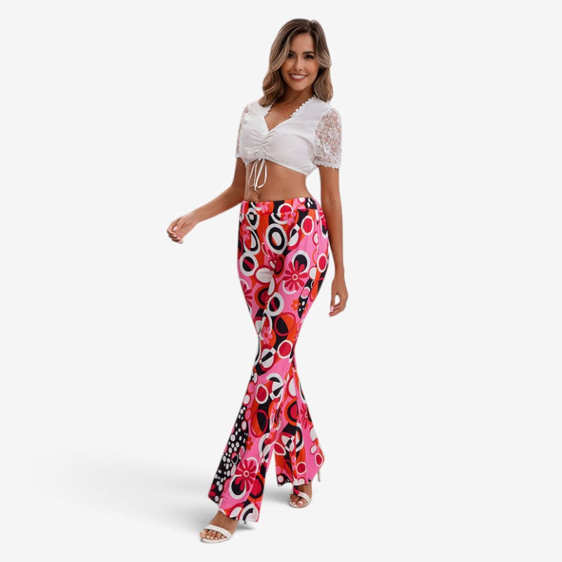 Damen Retro Schlaghose Set mit Spitzen-Top
