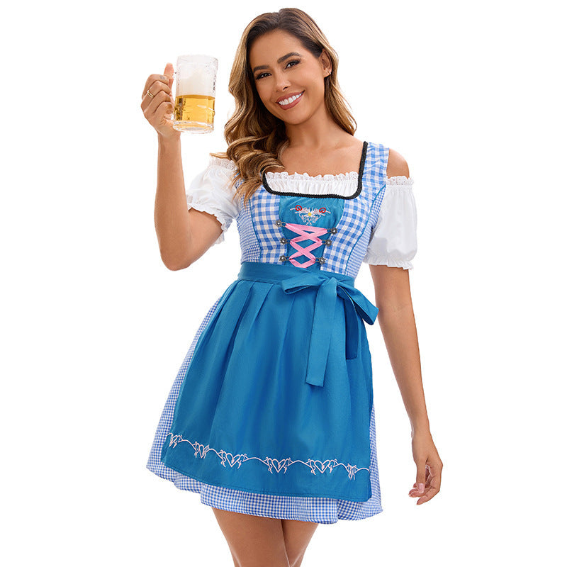 Damen Dirndlkleid mit bestickter Schürze und Schnürung