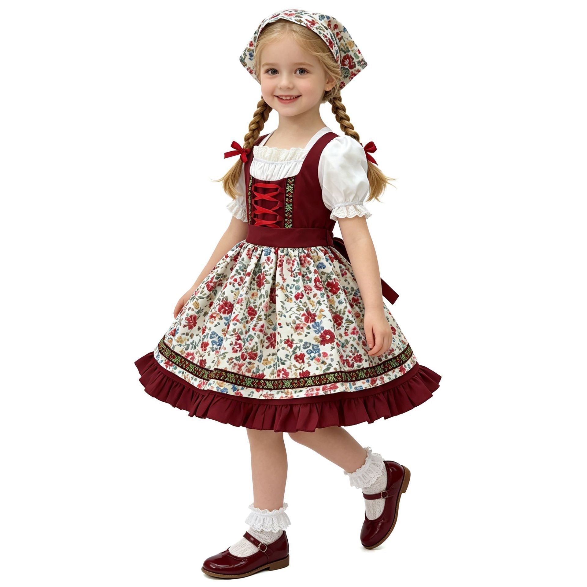 Mädchen Trachtenkleid mit Schürze und Haarband
