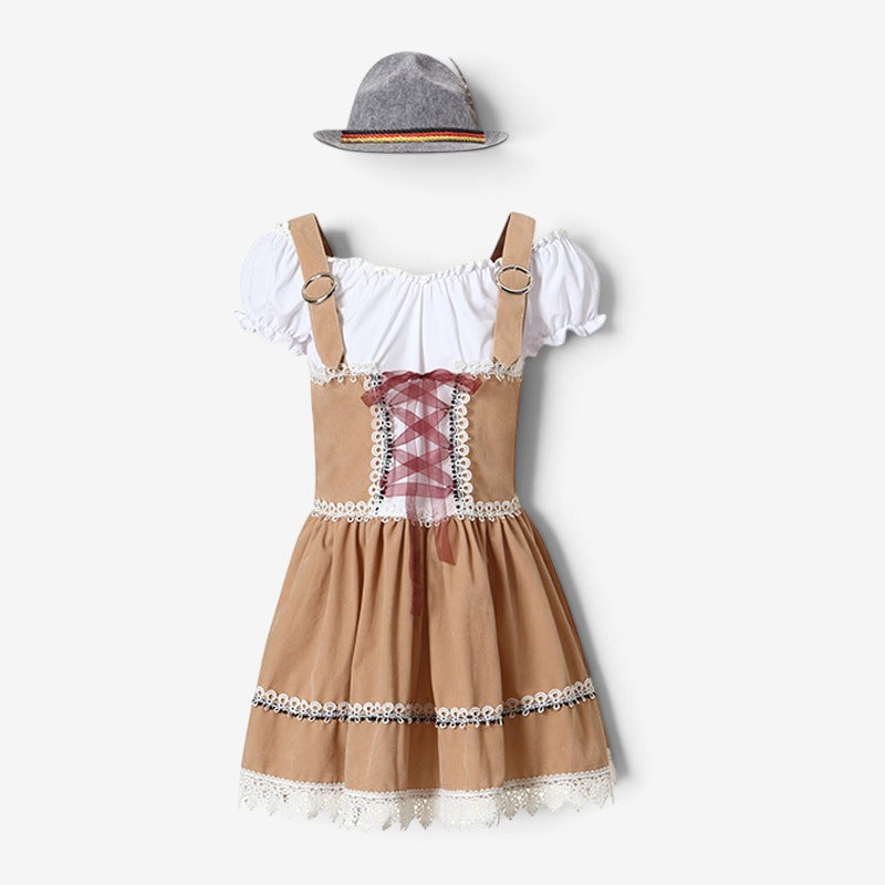 Damen Trachten Minikleid mit Carmenbluse und Hut