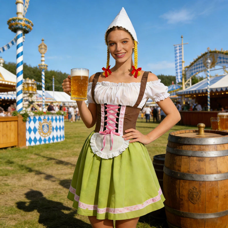 Damen Dirndl-Kostüm mit Schnürung und Schürze