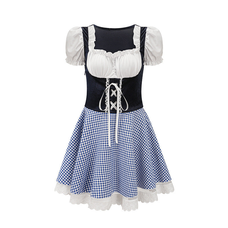 Damen Mini-Dirndl mit Puffärmeln und Schnürung