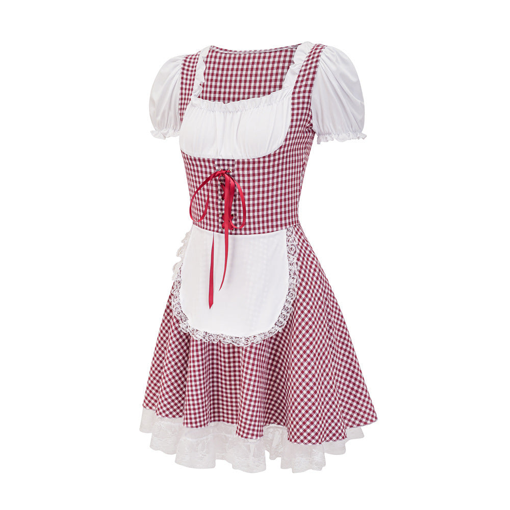 Damen Dirndl mit Karomuster und Rüschendetails
