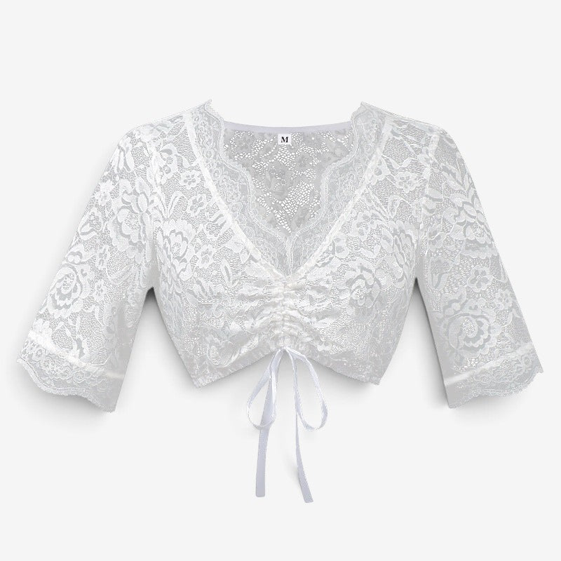 Damen Spitzenbolero Bluse mit Stehkragen