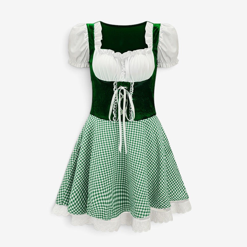 Damen Mini-Dirndl mit Puffärmeln und Schnürung