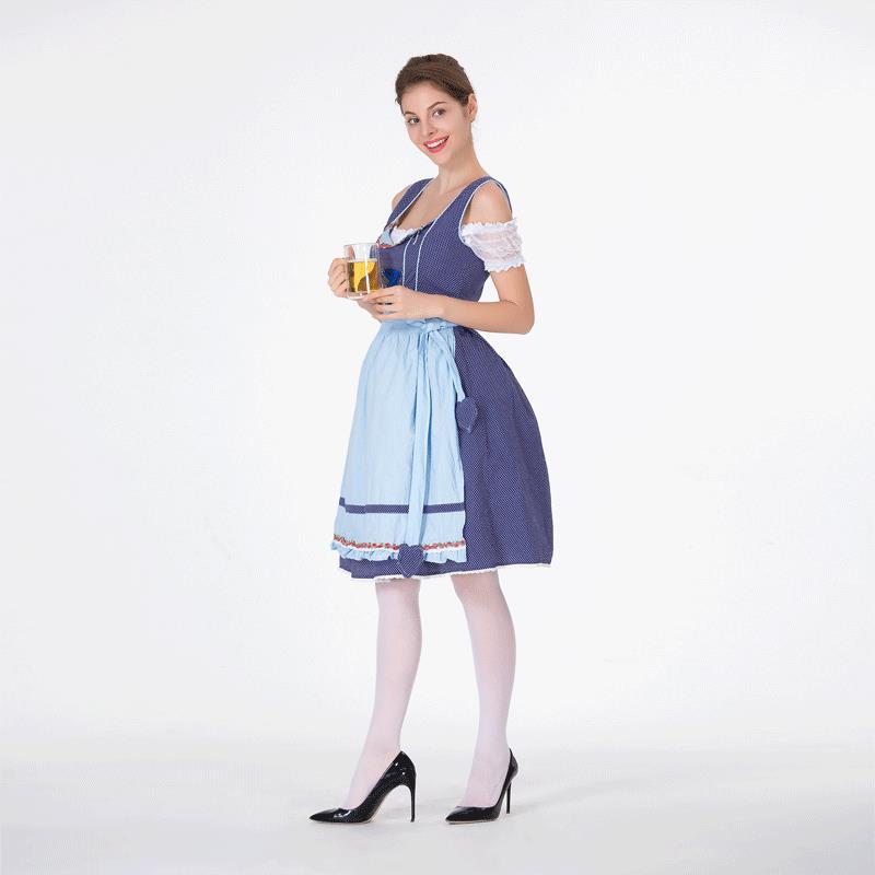Damen Trachten-Dirndl mit gepunktetem Mieder und Rüschen-Schürze