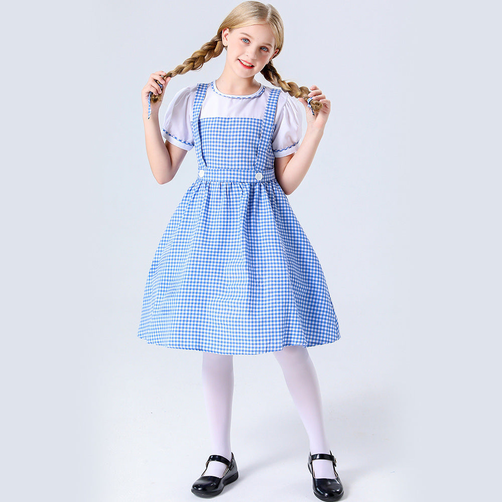 Damen Trachtenkleid mit Karomuster und Knöpfen