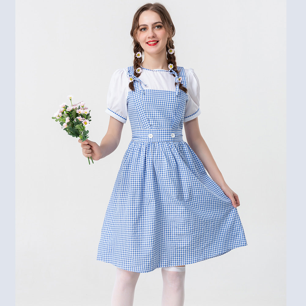 Damen Trachtenkleid mit Karomuster und Knöpfen