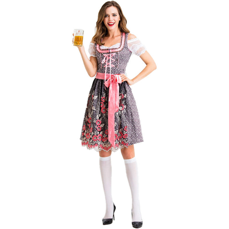 Damen Dirndl mit Spitzenärmeln und floraler Schürze