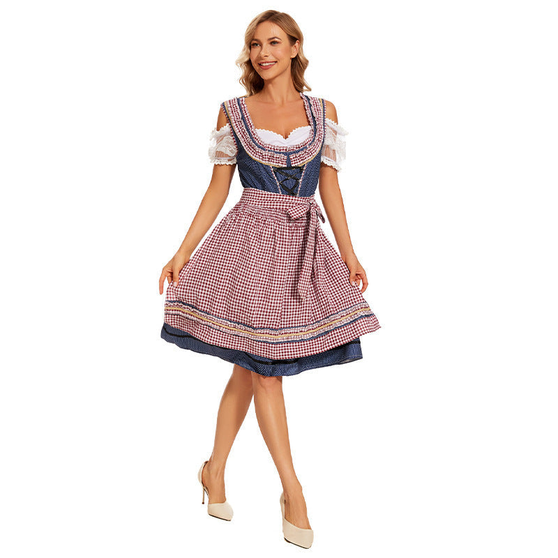 Damen Trachtenkleid mit Schnürmieder und Spitzenärmeln