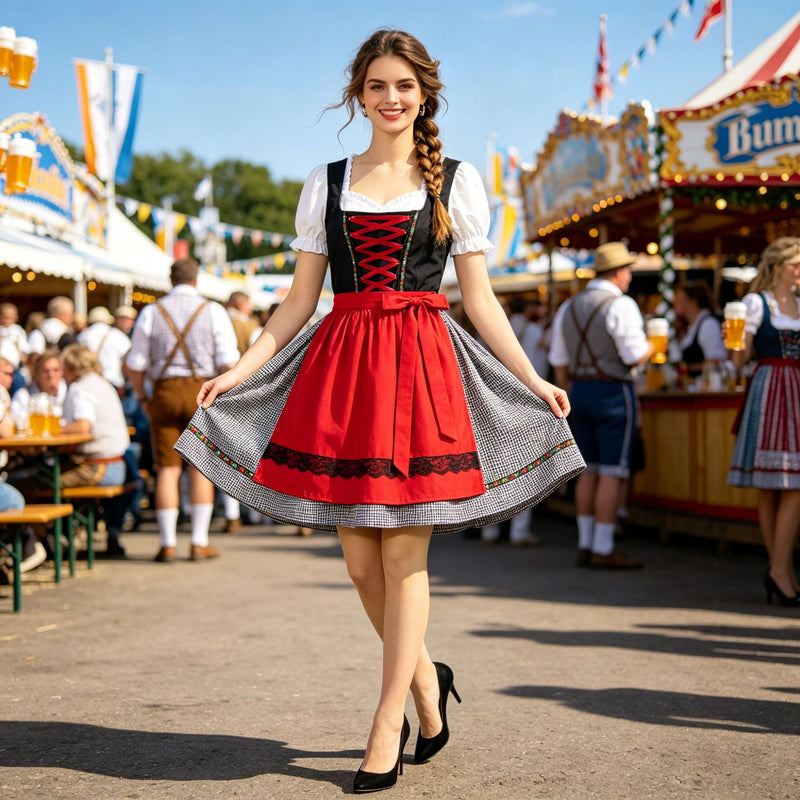 Damen Dirndlkleid mit Puffärmeln und Schürze