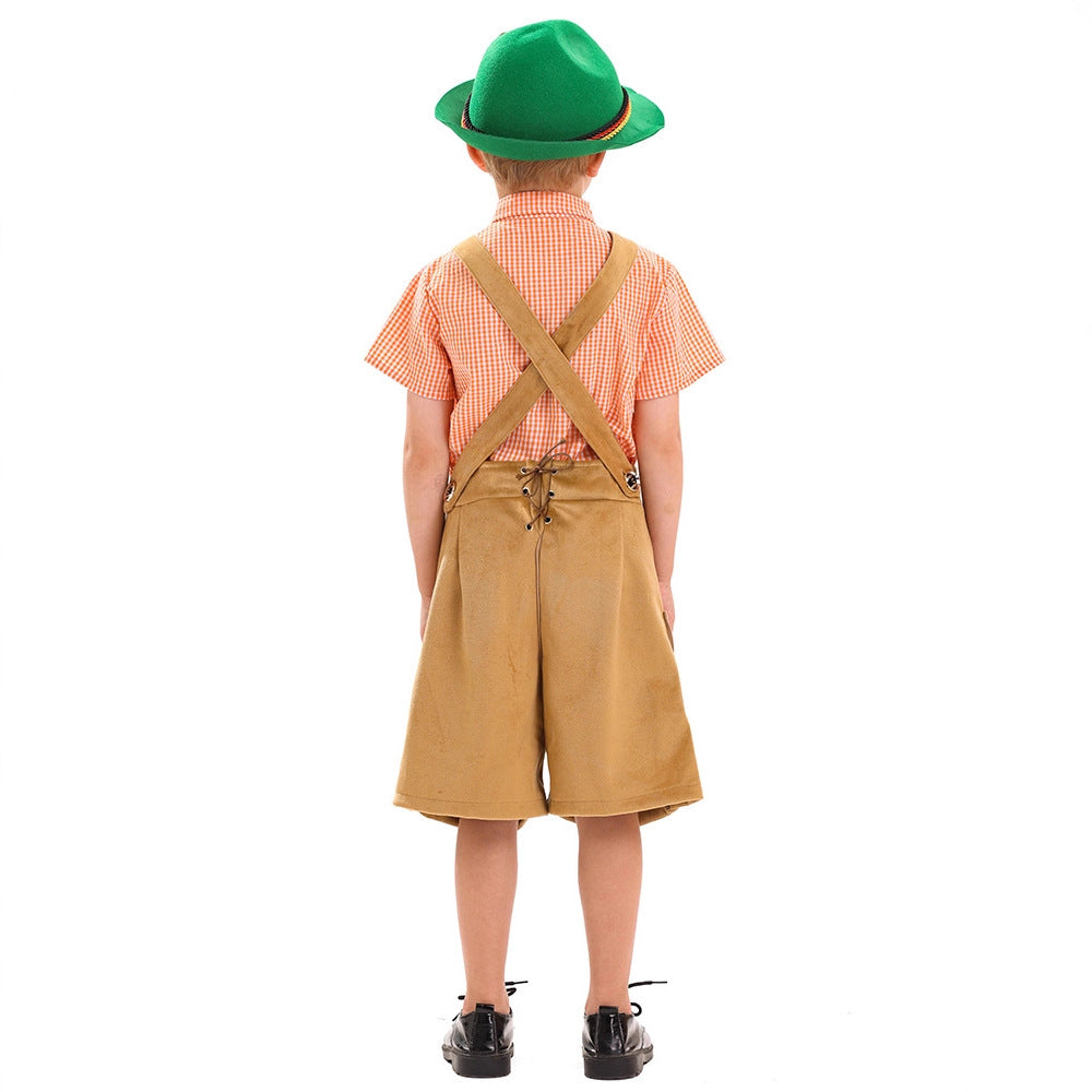 Kurze Kinderlederhose mit Stickerei für Jungen