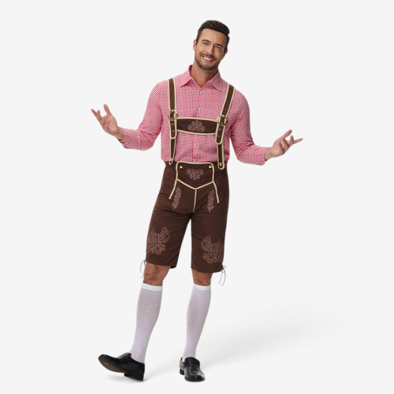 Herren Trachtenlederhose mit Hosenträgern und Stickereien