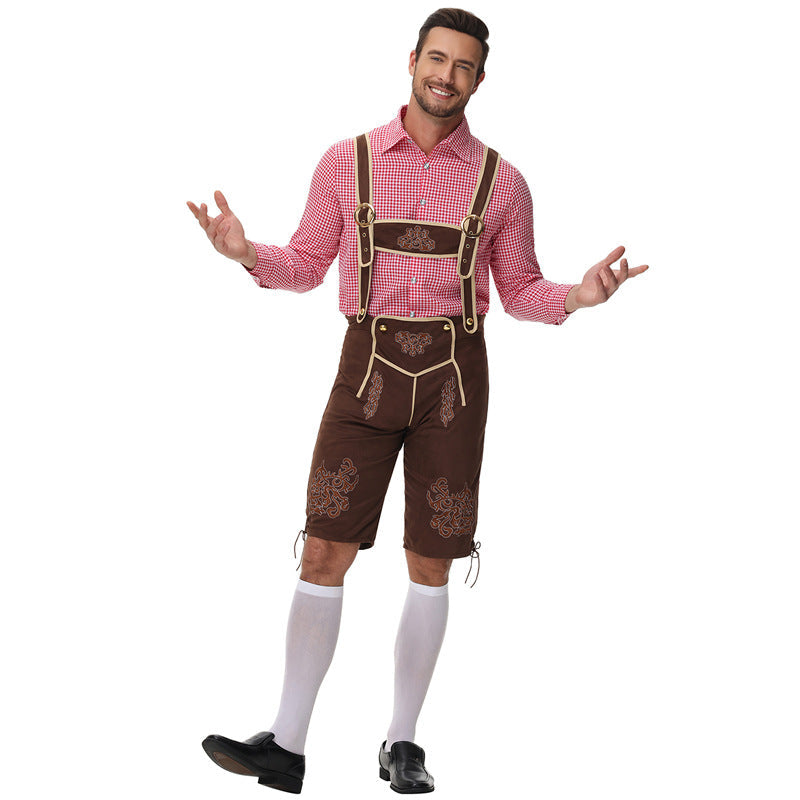 Herren Trachtenlederhose mit Hosenträgern und Stickereien