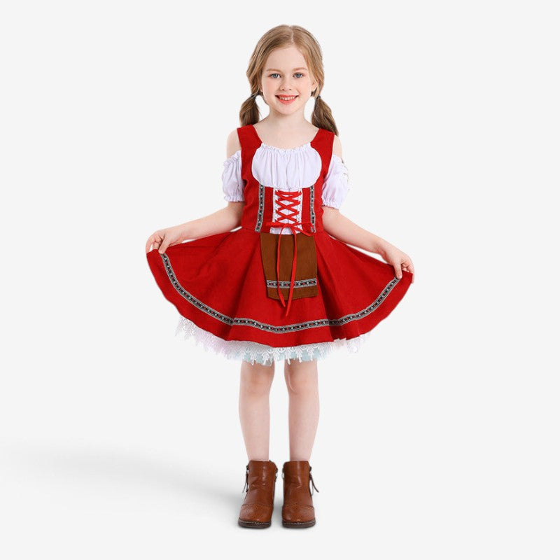 Mädchen Trachtenkleid mit Schnürmieder und Spitzenunterrock