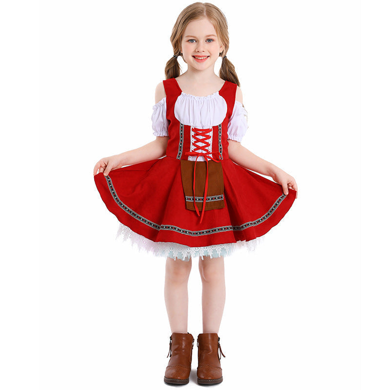 Mädchen Trachtenkleid mit Schnürmieder und Spitzenunterrock