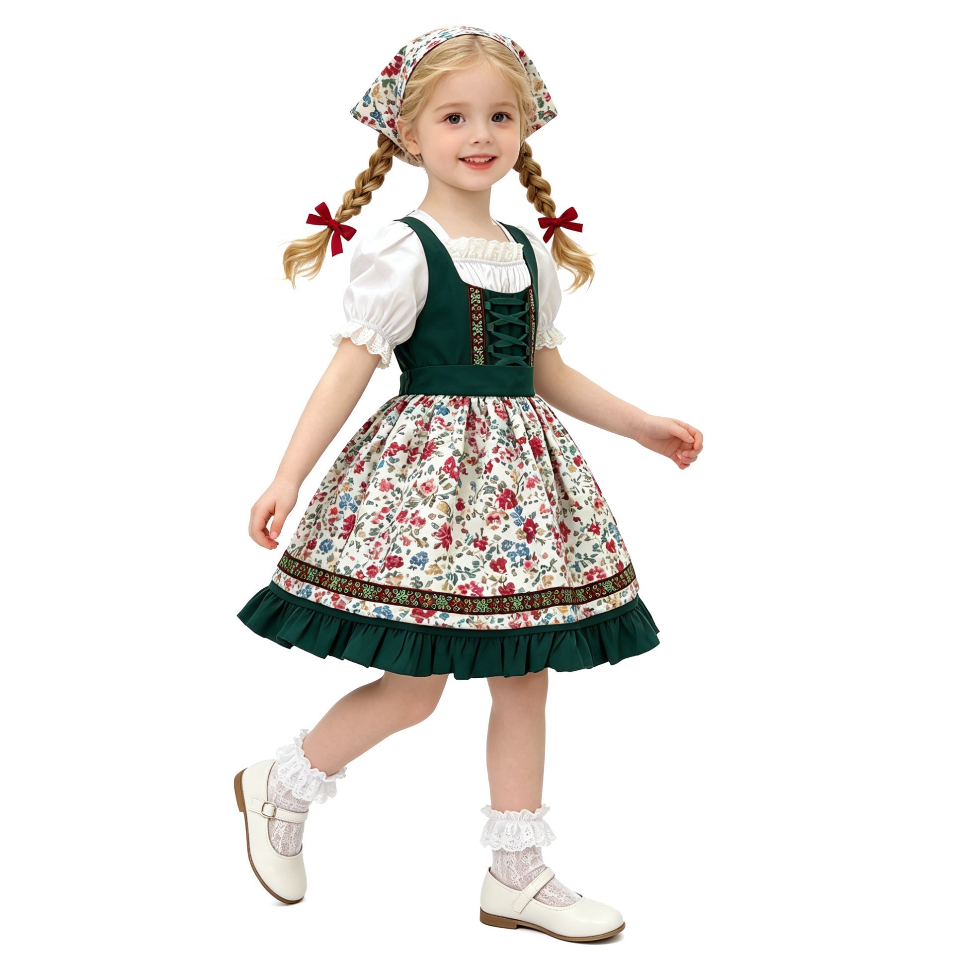 Mädchen Trachtenkleid mit Schürze und Haarband