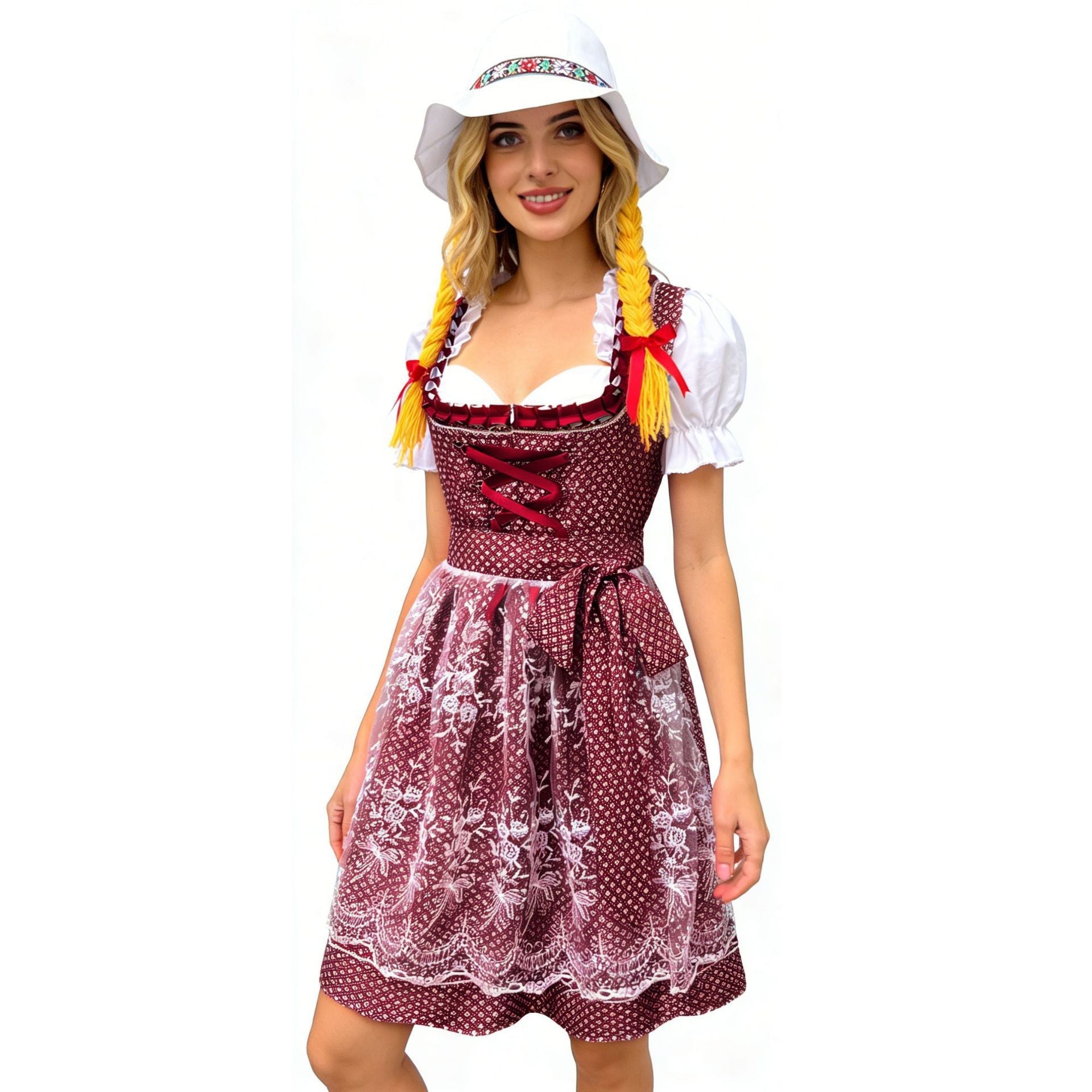 Damen Dirndlkleid mit Herzausschnitt und Spitzen-Schürze
