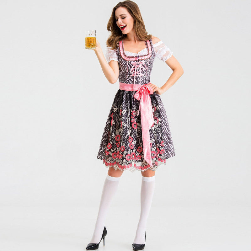 Damen Dirndl mit Spitzenärmeln und floraler Schürze
