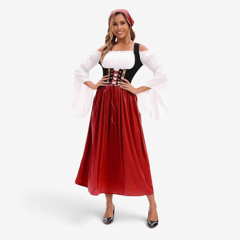 Damen Renaissance-Bauernkleid mit Trompetenärmeln
