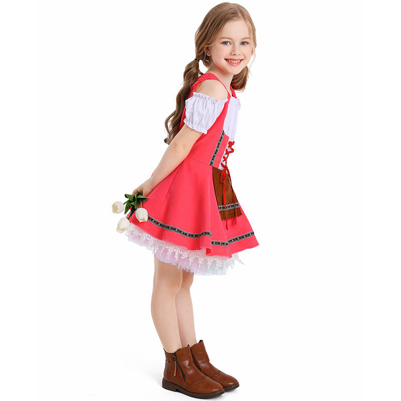 Mädchen Trachtenkleid mit Schnürmieder und Spitzenunterrock