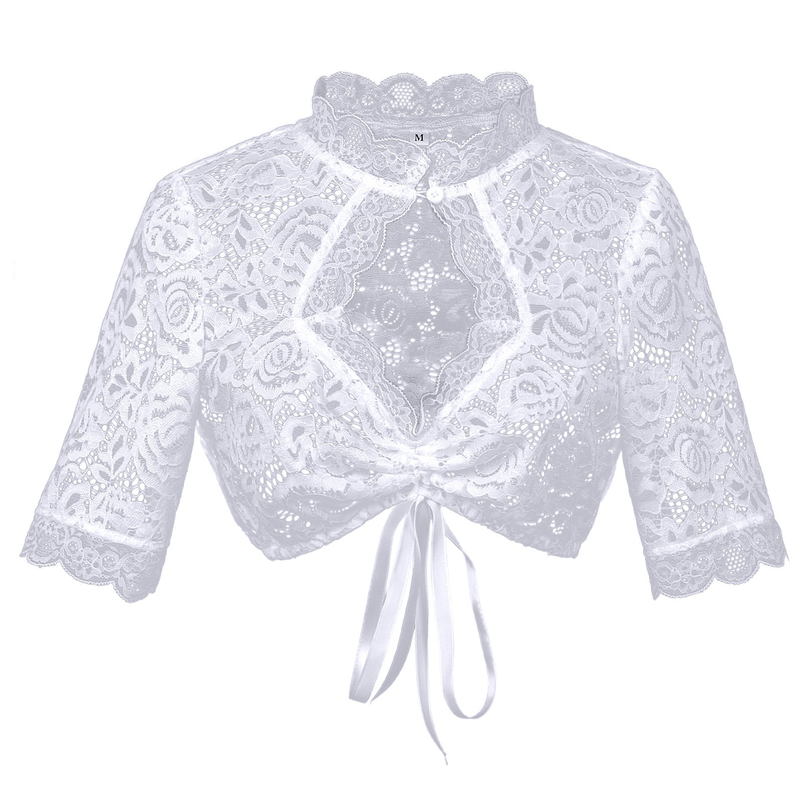 Damen Spitzenbolero Bluse mit Stehkragen