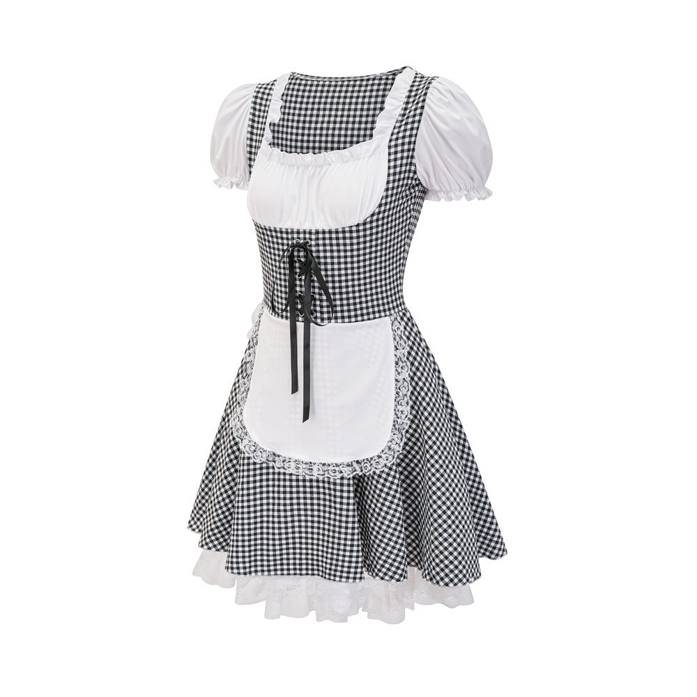 Damen Dirndl mit Karomuster und Rüschendetails