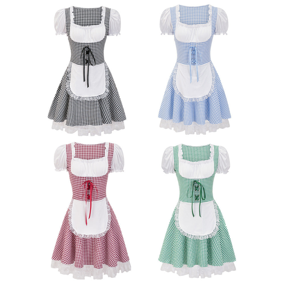 Damen Dirndl mit Karomuster und Rüschendetails