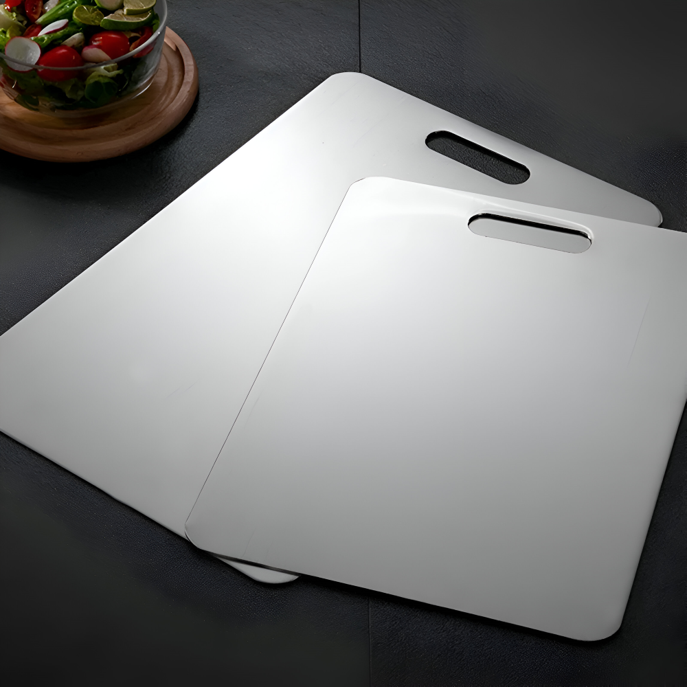 PerfeChop - Edelstahl Schneidebrett doppelseitig 34x23–46x30