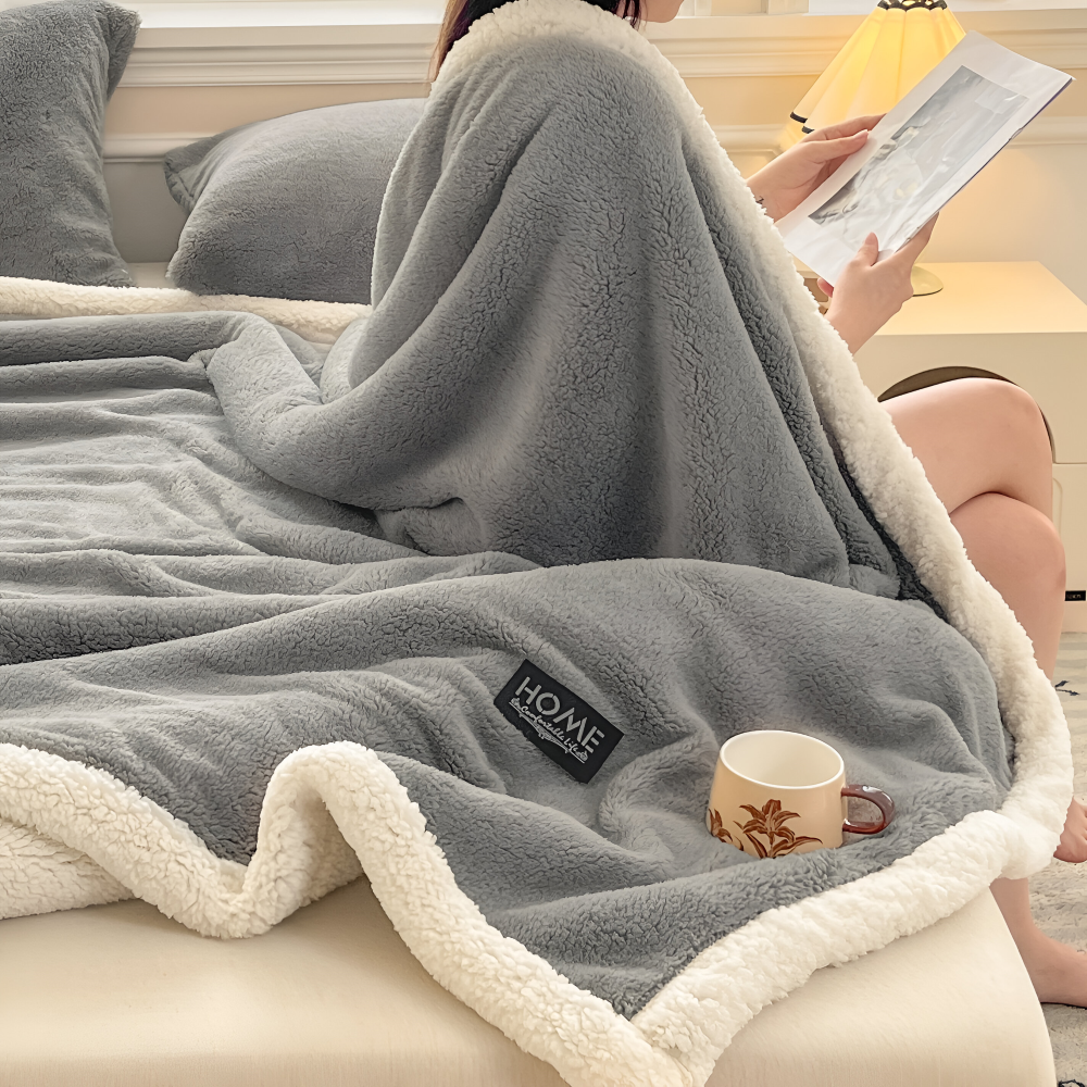 Sherpa - Kuscheldecke doppellagig Faux-Schafsfell