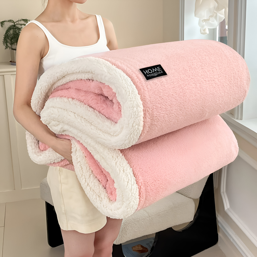 Sherpa - Kuscheldecke doppellagig Faux-Schafsfell