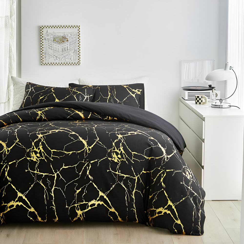 Marmor - Bettdecken-Set Marmor Muster seidig weich &