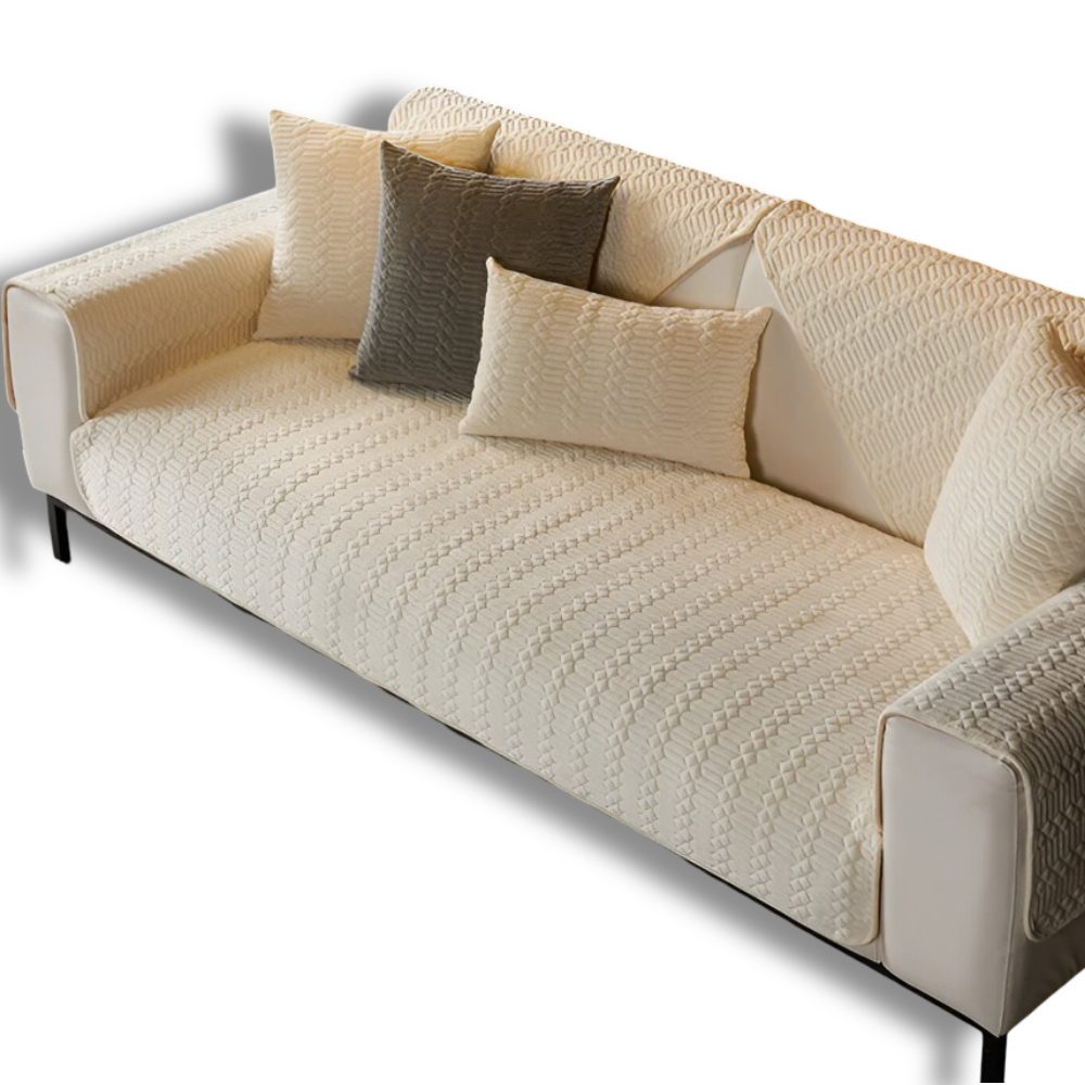 Premium Plüschsamt Sofabezug - Stilvoller Schwarzer Sofabezug mit Anti-Rutsch Beschichtung & Geometrisches Muster