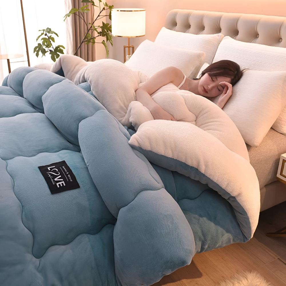 Waschbarer Bettbezug aus Lammwollimitat Winterbettwäsche – Weicher, bequemer Bettbezug