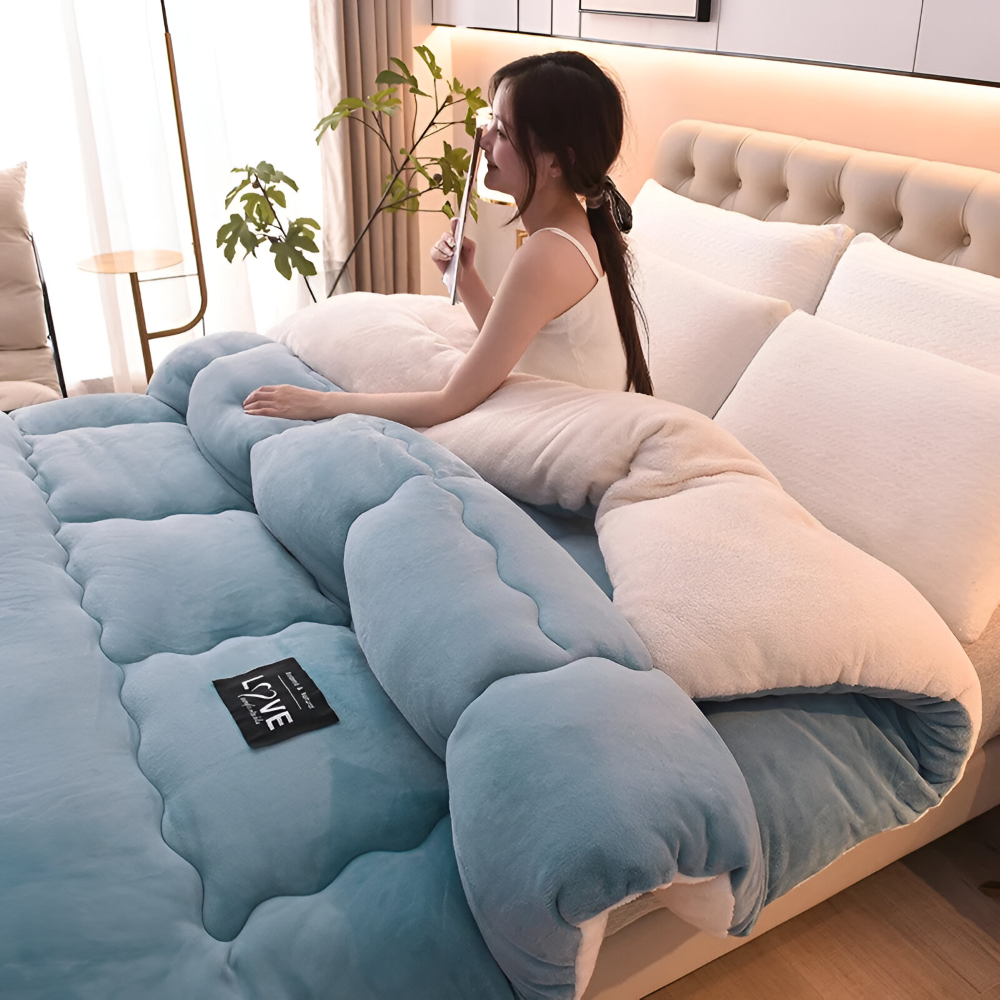 Waschbarer Bettbezug aus Lammwollimitat Winterbettwäsche – Weicher, bequemer Bettbezug