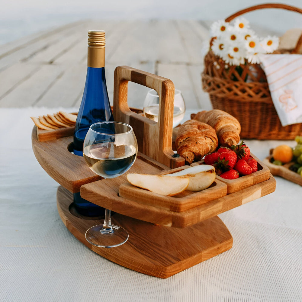 Abnehmbar - Picknicktisch aus Holz mit Weinfächern – Ideal