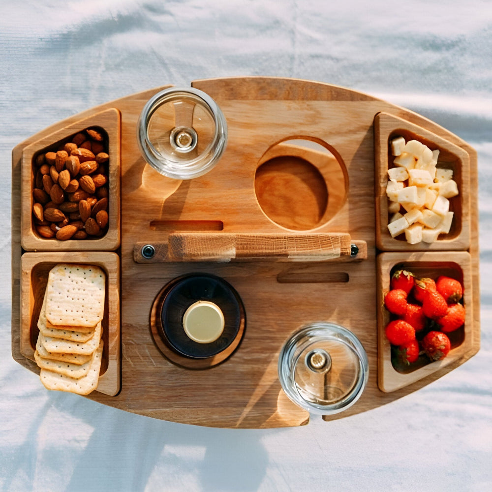 Abnehmbar - Picknicktisch aus Holz mit Weinfächern – Ideal