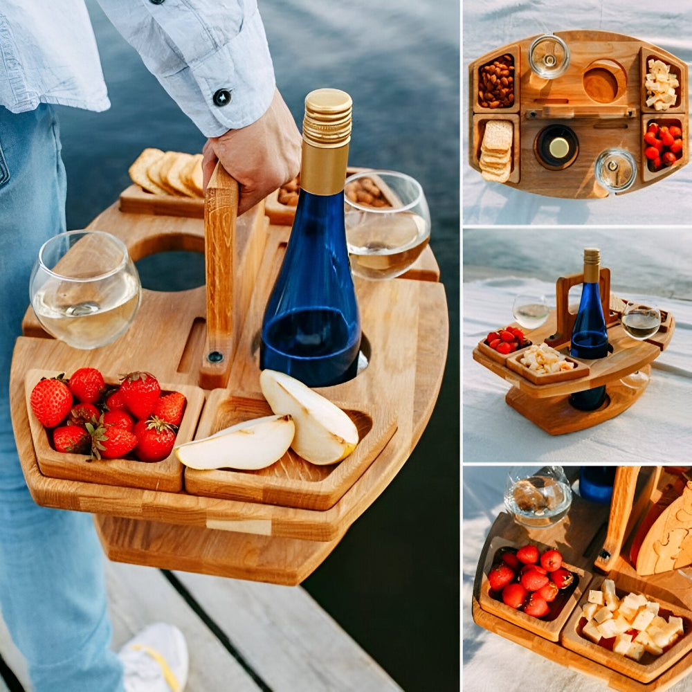 Abnehmbar - Picknicktisch aus Holz mit Weinfächern – Ideal