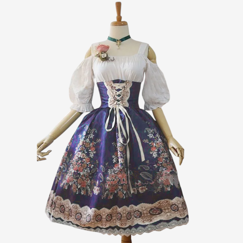 Dirndl für Damen mit Blumenmuster und Schürze