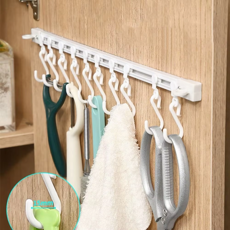 HookFlex - Selbstklebender Schienenhaken-Organizer mit abnehmbaren S-förmigen Haken