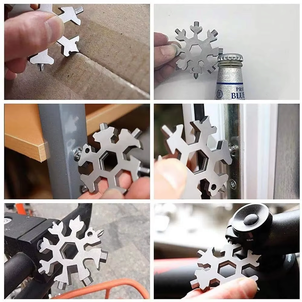 FrostWrench - 18-in-1 Schneeflocken-Multitool-Schlüssel mit Sechskant- und Achteckfunktionen